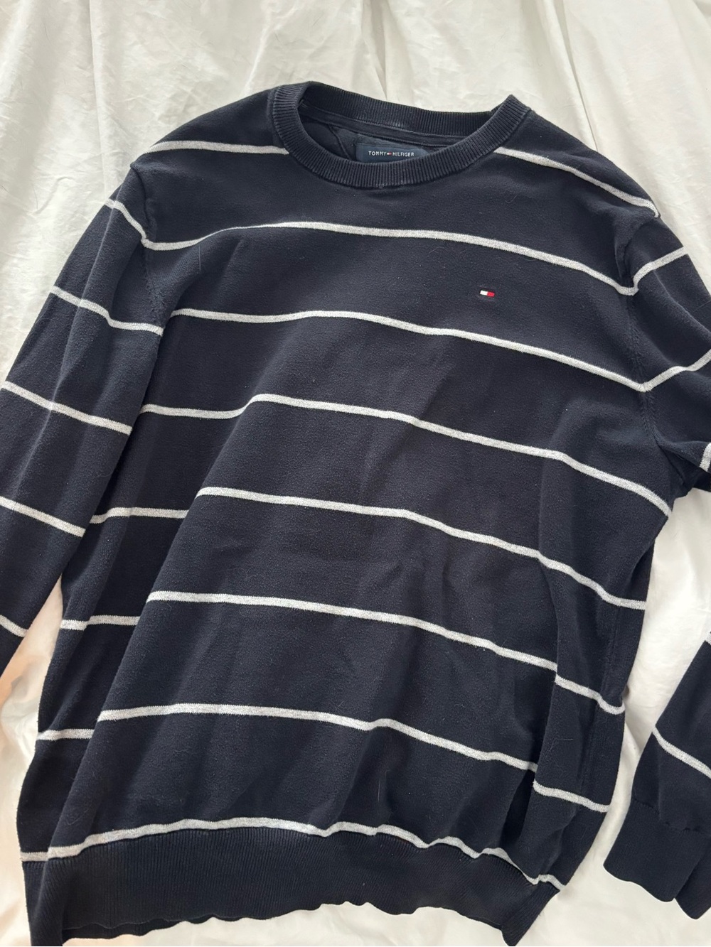 Men’s Tommy Hilfiger Navy and White Striped Crewneck Sweater